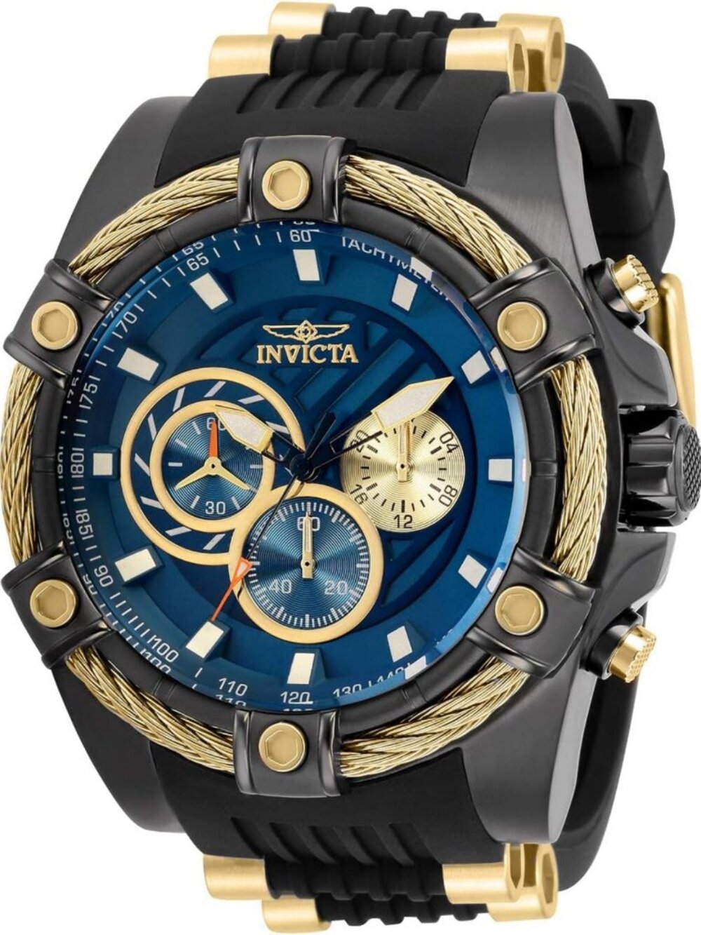Men's 52mm Black Silicone & Stainless Steel Quartz Chronograph Watch - Stylish